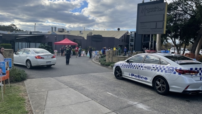 Two women are being treated in hospital after a car ran into people gathered at a pre-polling booth in Melbourne’s eastern suburbs. Picture: NCA