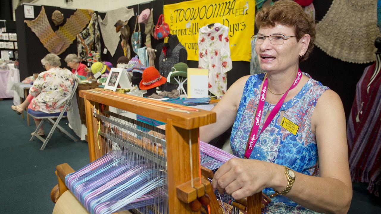 Craft up a storm and learn a suite of new skills at this year’s CraftAlive festival in November. Joy Cook from the Toowoomba Spinners, Weavers and Dyers Group leads a workshop in the Clive Berghofer Recreation Centre at CraftAlive 2017.