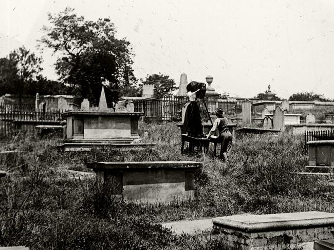 Arthur and Josephine Foster documenting the old Devonshire Street Cemetery, before it was cleared. Picture: Supplied