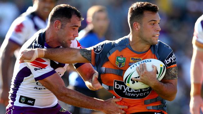 Luke Brooks injured his hamstring against the Storm at Leichhardt Oval. Picture: Gregg Porteous