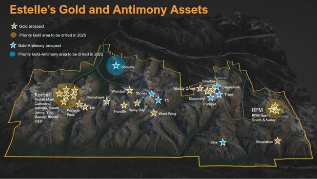 A map of the Estelle project property showing the areas targeted for drilling in 2025. Pic: Nova Minerals