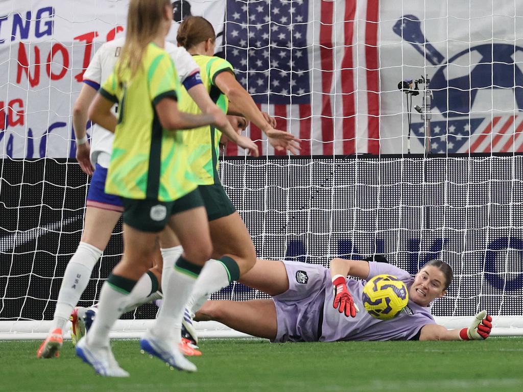 The Matildas competing in the SheBelieves Cup against the US on Monday. (Photo by Chris Coduto/Getty Images via AFP)