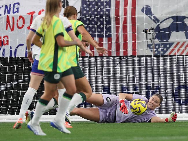 The Matildas competing in the SheBelieves Cup against the US on Monday. (Photo by Chris Coduto/Getty Images via AFP)