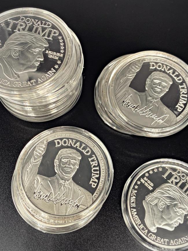 Trump collector coins for $US49.99 remain for sale on the We Build the Wall website. Picture: Supplied