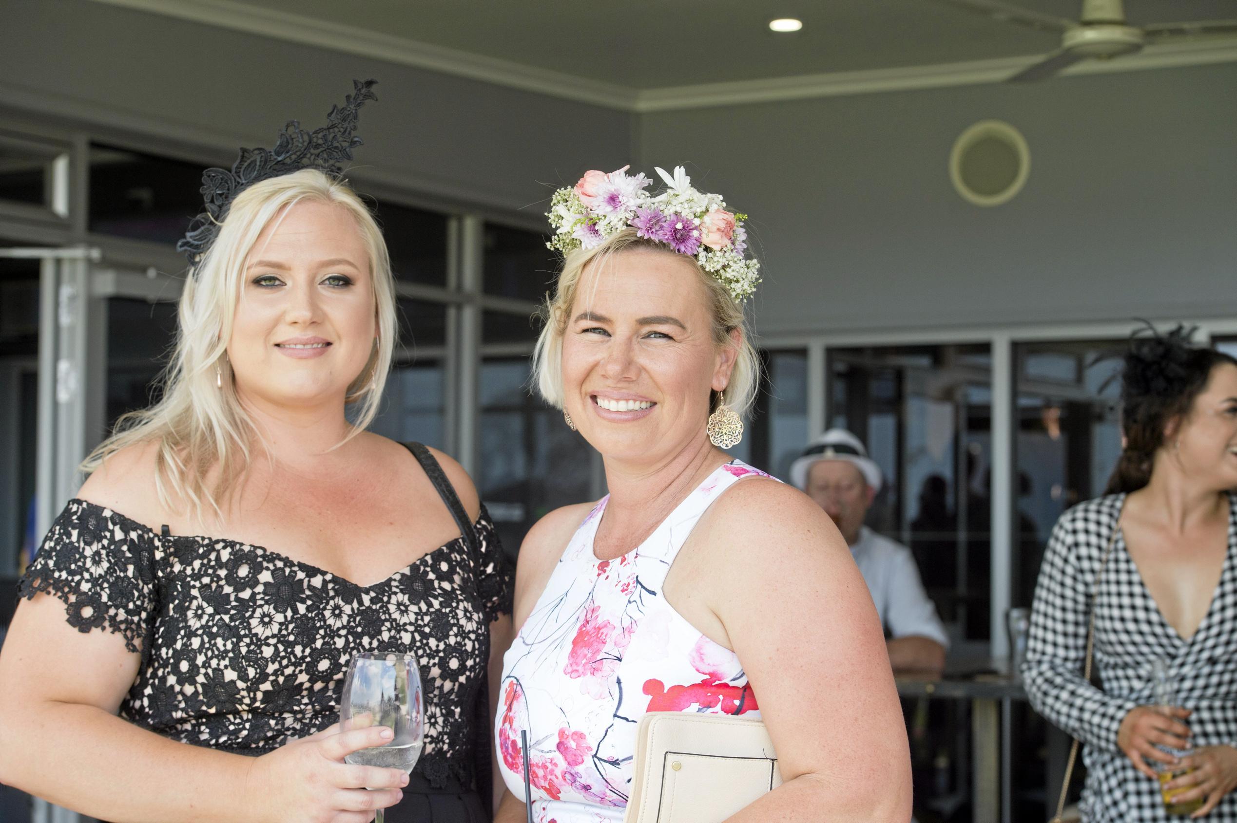 ( From left ) Emma Hortin and Nikki Bradshaw. Melbourne Cup Day at Clifford Park. Wednesday, 3rd Jan, 2018. Picture: Nev Madsen