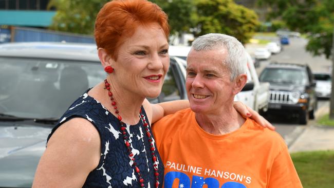 One Nation Leader Senator Pauline Hanson and former Senator Malcolm Roberts on the campaign trail. Picture: AAP Image/Mick Tsikas