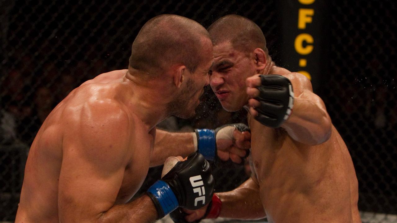 SYDNEY, AUSTRALIA - FEBRUARY 20: James Te Huna (red shorts) def. Igor Pokrajac (white shorts) - TKO - 3:26 round 3 during UFC 110 at Acer Arena on February 20, 2010 in Sydney, Australia. (Photo by Josh Hedges/Zuffa LLC via Getty Images)