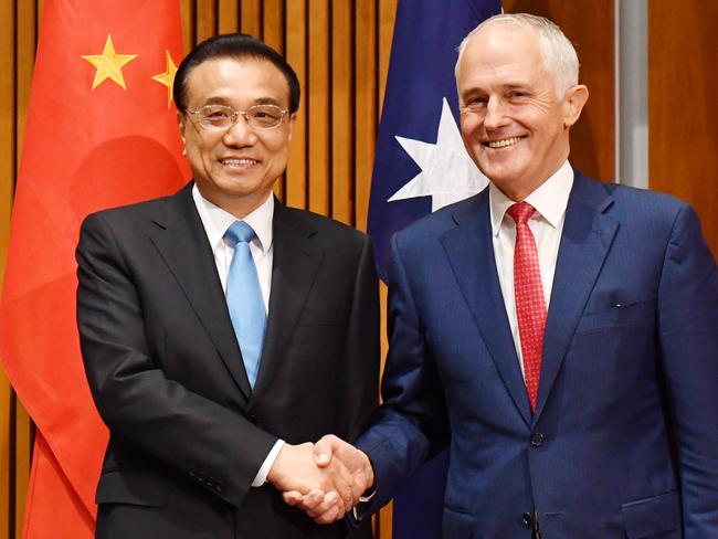 Premier of the State Council of the People's Republic of China Li Keqiang and Prime Minister Malcolm Turnbull. Picture: AAP