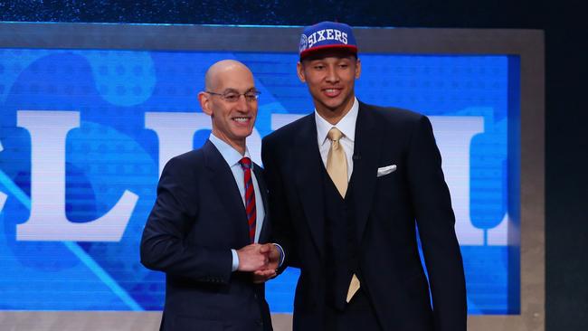 Ben Simmons poses with Commissioner Adam Silver after being drafted first overall by the Philadelphia 76ers.