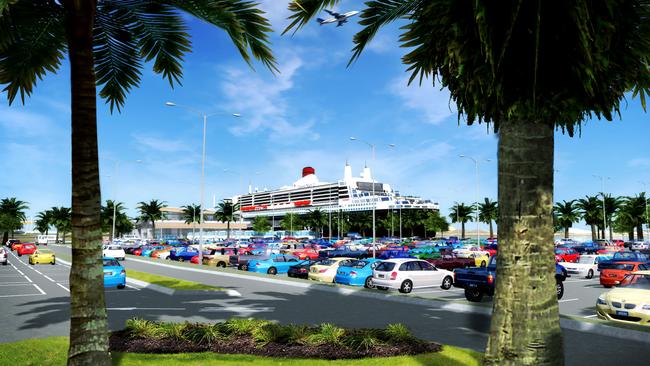 An artist’s impression of a mega cruise ship terminal capable of hosting the world's biggest ocean liners proposed for Brisbane.