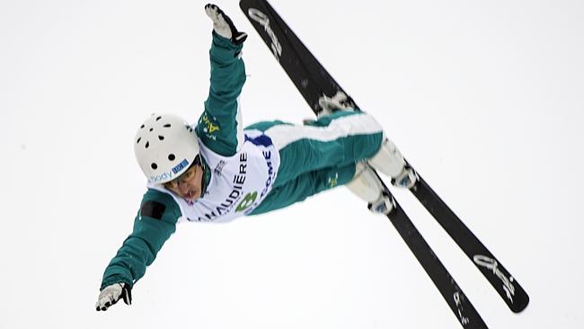 Lydia Lassila performs a jump to win the gold medal during the World Cup freestyle aerials competition in Quebec in January.