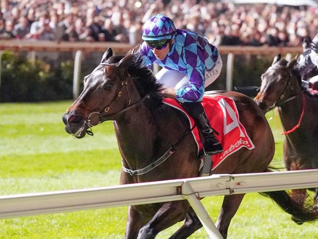 Pride Of Jenni ridden by Declan Bates wins the Ladbrokes Feehan Stakes at Moonee Valley Racecourse on September 27, 2024 in Moonee Ponds, Australia. (Photo by Scott Barbour/Racing Photos via Getty Images)