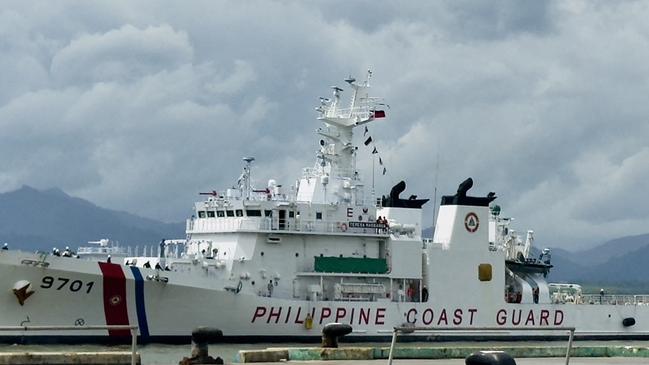 Philippine Coast Guard ship BRP Teresa Magbanua as it arrives at a port in Puerto Princesa, Palawan, after months anchored at a disputed reef in the South China Sea. (Photo by Handout / Philippine Coast Guard (PCG) / AFP)