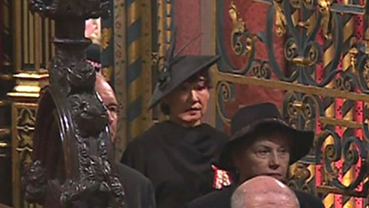 Sandra Oh was spotted at the Queen's funeral at Westminster Abbey. Picture: BBC