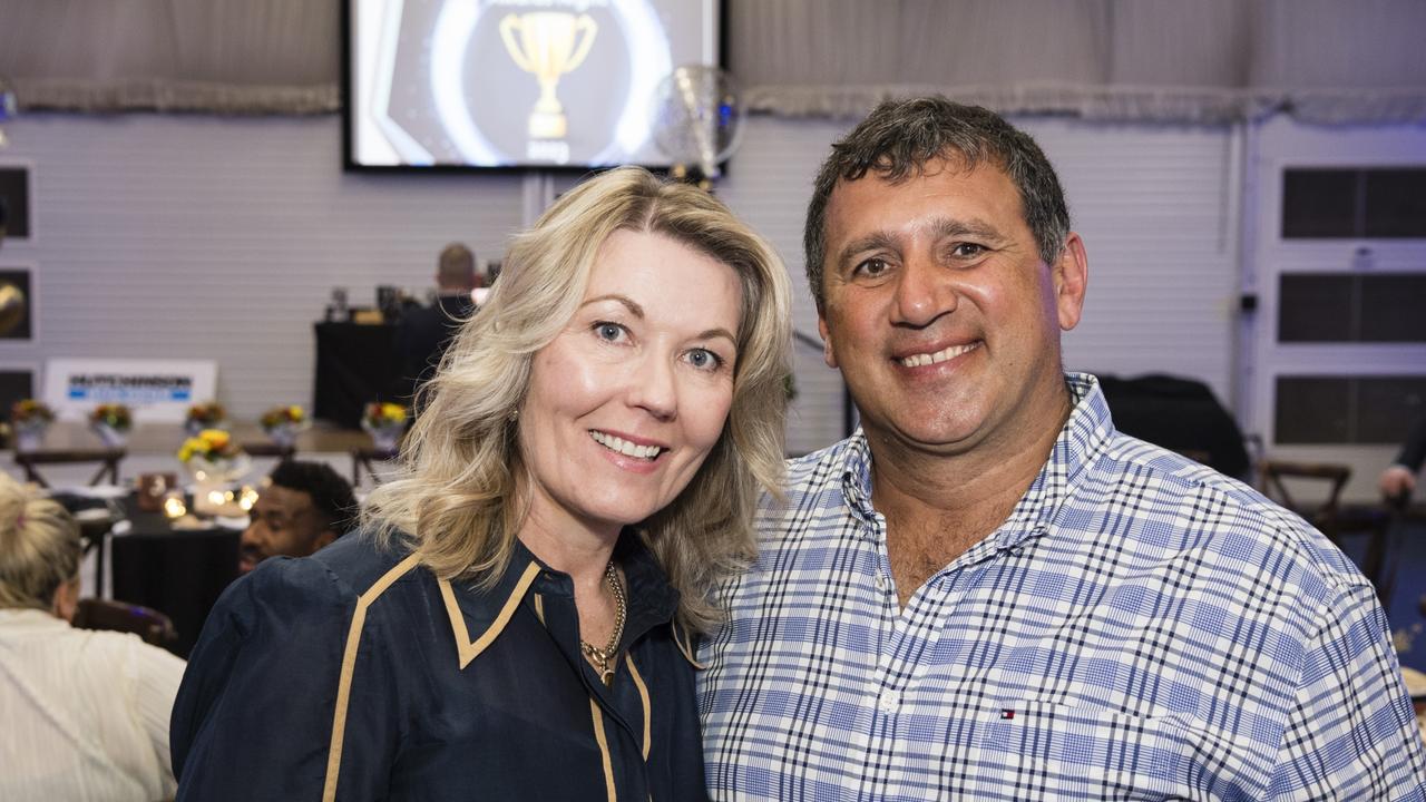 Teena and Peter Betros supporting Highfields at the TRL awards night at Clifford Park Racecourse, Friday, September 8, 2023. Picture: Kevin Farmer