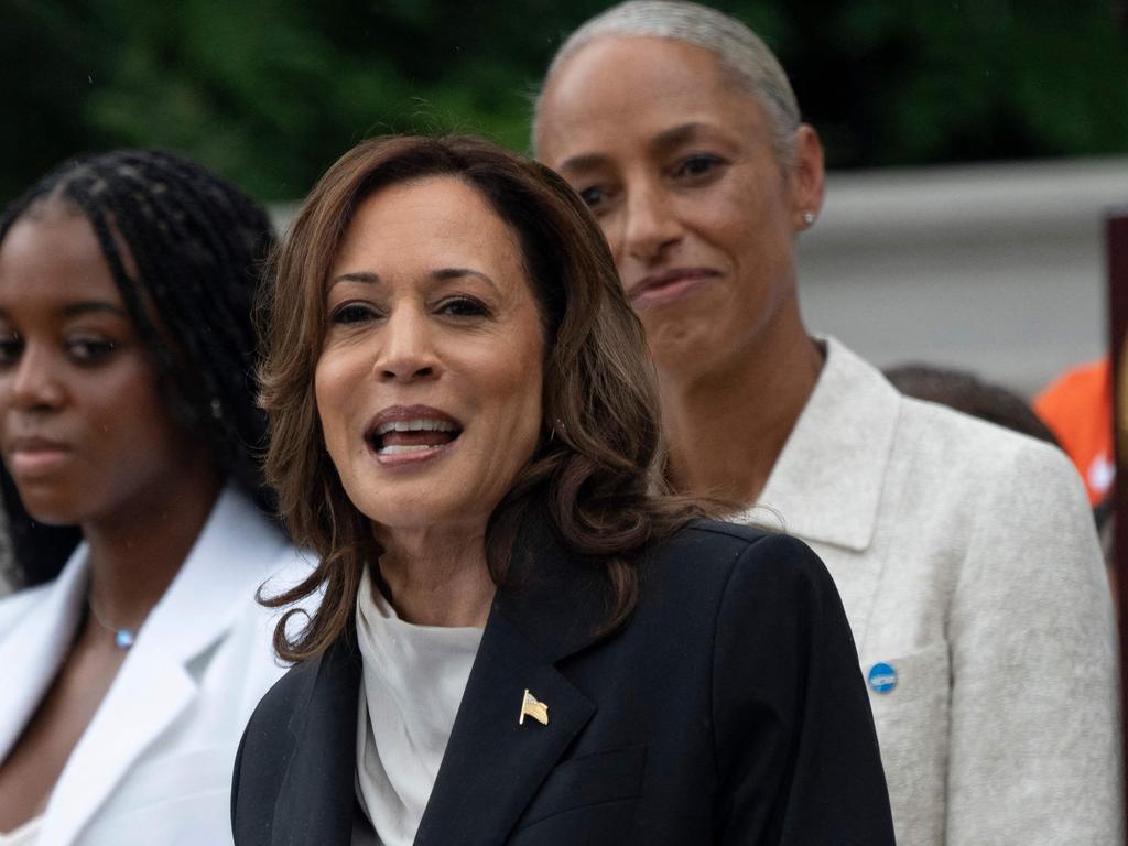 US Vice President Kamala Harris speaks during an event honouring National Collegiate Athletic Association (NCAA) championship teams. Picture: AFP