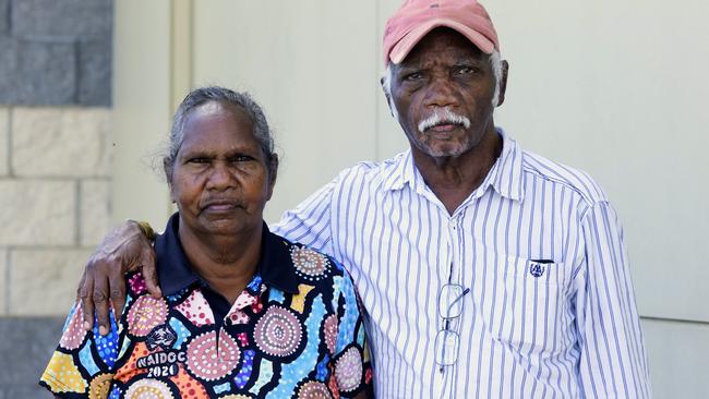 Wujal Wujal residents Josie Olbar and Roderick Nunn stand outside the Cooktown PCYC. The entire community has been evacuated, with the majority of the town staying at the Cooktown PCYC, which is set up as an evacuation centre by the Australian Red Cross. Picture: Brendan Radke