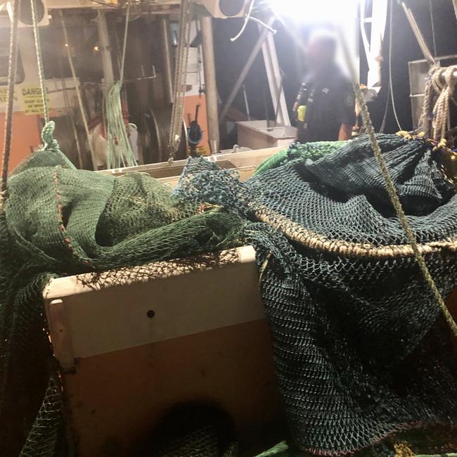 The Gold Coast-based prawn trawler was allegedly caught illegally fishing in NSW waters off Kingscliff by officers from the NSW Department of Primary Industries and NSW Police Marine Area Command. Picture: Supplied