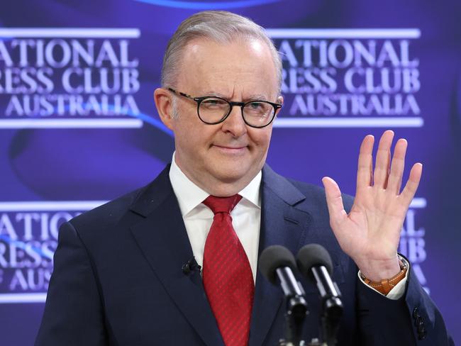 NCA 2025 FEDERAL ELECTION BUS. 30/04/2025 Australian Labor Prime Minister Anthony Albanese speaks at the Canberra Press Club in the last week of his election campaign. Picture: Jason Edwards / NewsWire