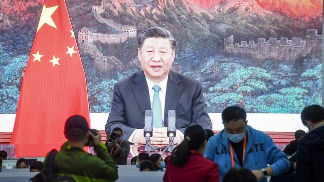 A screen shows Chinese President Xi Jinping delivering a speech via video for the opening ceremony of the 3rd China International Import Expo in Shanghai on November 4. Picture: AFP