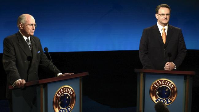 Prime Minister John Howard and Opposition Leader Mark Latham face off in the only televised debate of the 2004 federal election campaign. Picture: Commonwealth of Australia