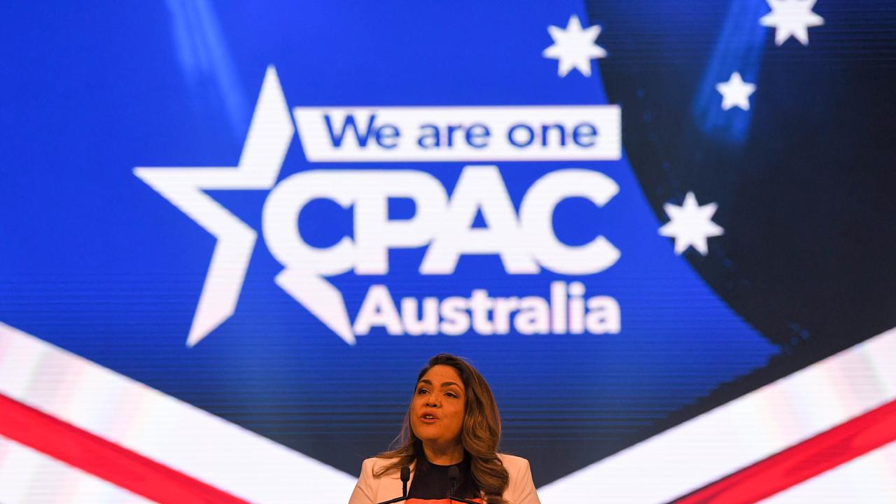 Indigenous Senator Jacinta Nampijinpa Price was welcomed with a standing ovation at CPAC Sydney.Picture: NCA NewsWire / Simon Bullard