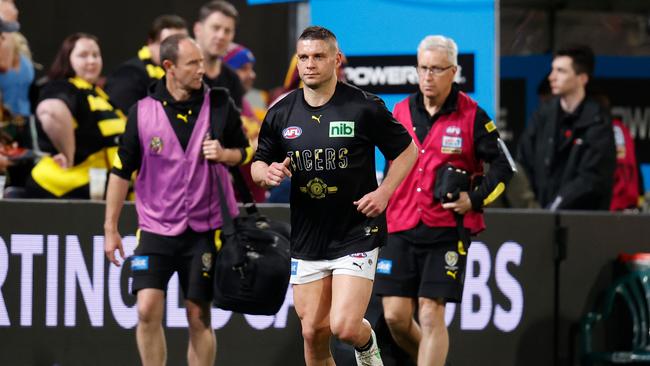 Dion Prestia’s body let him down again in the elimination final. Picture: Michael Willson/AFL Photos via Getty Images