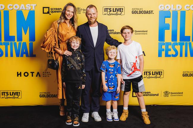 Brooke Harman and Jeffery Walker and Boston Walker and Ace Walker and Leo Walker at the Portable Door screening, HOTA. Picture: Supplied.