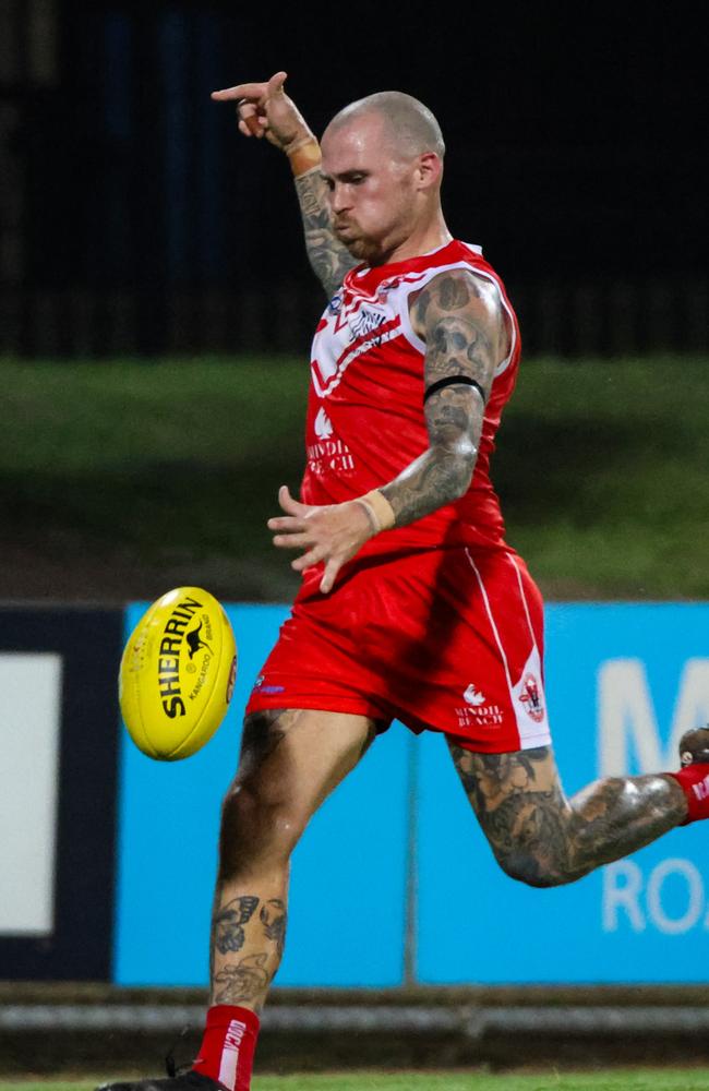 Waratah's Jayden Magro kicked five goals against Tiwi in Round 13 of the 2023-24 NTFL season. Picture: Celina Whan / AFLNT Media