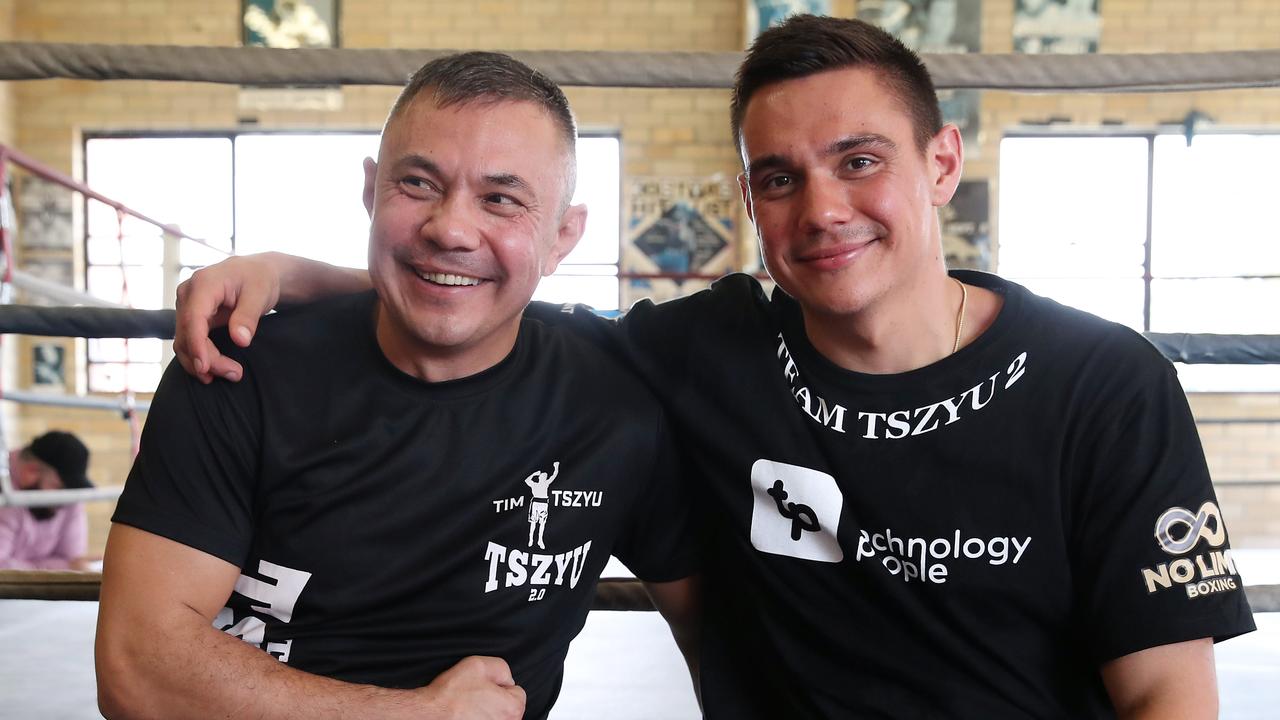 Australian Boxing star Kostya Tszyu pictured with his son Tim Tszyu ahead of Tim's fight with Jack Brubaker. Picture: David Swift.