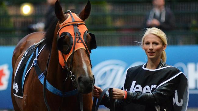 Friederike Ruhle leading Vatican for Byron Cozamanis at Moonee Valley. Photo Greg Irvine/Magic Millions.