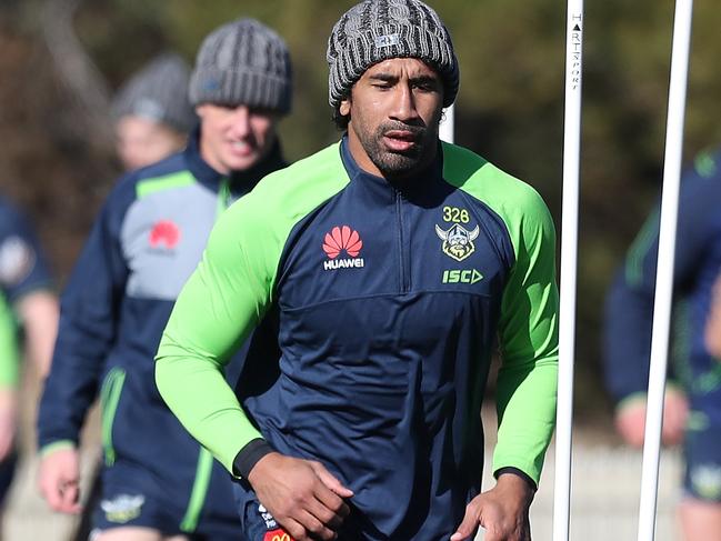 Sia Soliola at Raiders training session at their Headquarters in Canberra. Picture Kym Smith