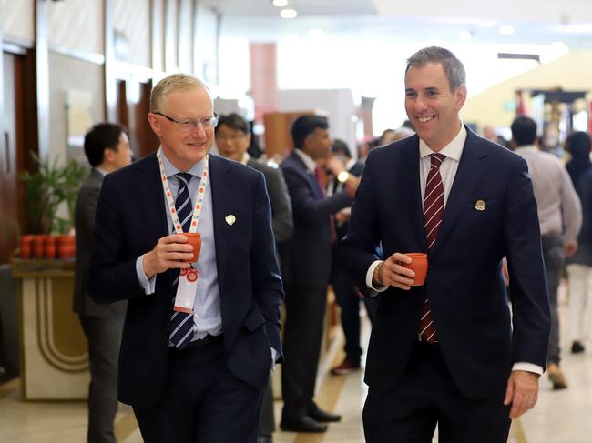 Treasurer Jim Chalmers (right) clashed with then-RBA governor Philip Lowe (left) about growing interest rates, telling him he “lacked empathy” and “needed to get outside Sydney’s affluent eastern suburbs”. Picture: