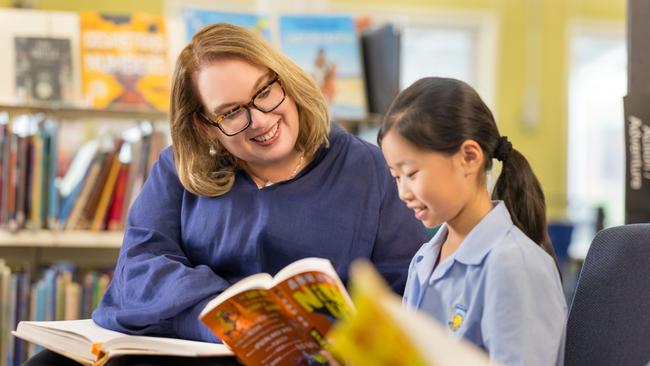 Masada College principal Raquel Charet, pictured with Year 6 student Emily, says students ‘thrive’ in smaller classes. Picture: Jonathan Dear / Supplied