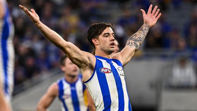 North Melbourne skipper Jy Simpkin has ‘no doubt’ the Roos are on the up. Picture: Daniel Carson/AFL Photos via Getty Images