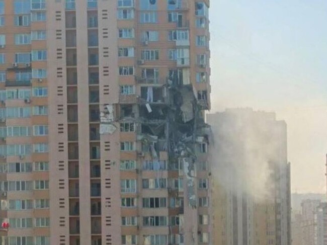 A residential building in Solomianskyi district in Kyiv fired on by the Russians. The building is within several kilometres from the hospital where Mariia Shostak gave birth to her son.