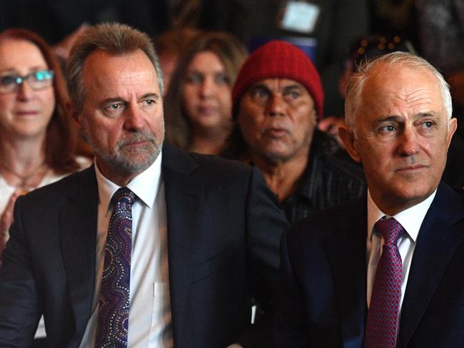 Indigenous Affairs Minister Nigel Scullion and PM Malcolm Turnbull at the 2018 Close the Gap parliamentary breakfast. Picture: AAP