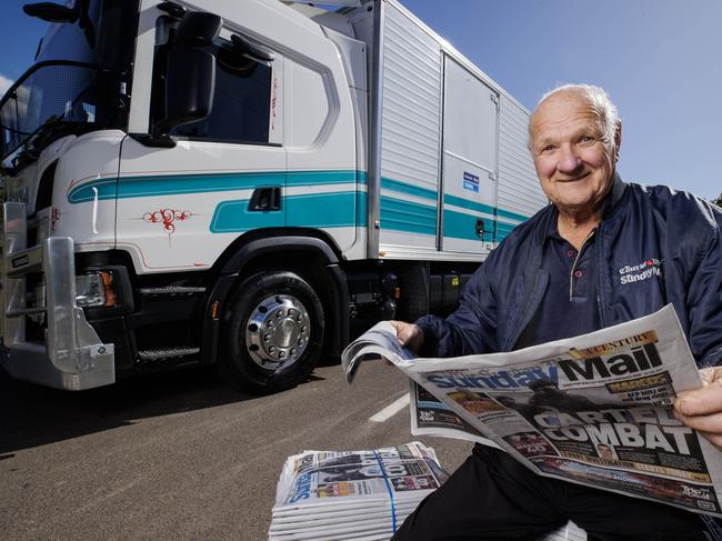 Harold Daly Daly’s Transport, who has been delivering Sunday Mail newspapers since 1973. Picture: Lachie Millard