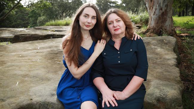 Anna Roan and her mother, Liudmyla Zavadska, in Sydney’s Centennial Park on Wednesday. Picture: John Feder