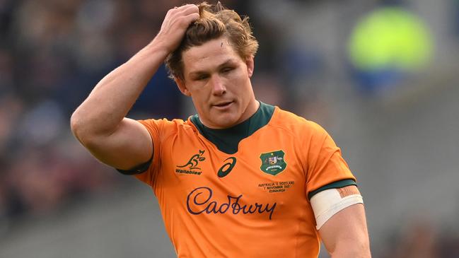 Wallabies captain Michael Hooper reacts after his try is disallowed during the Autumn Nations Series match between Scotland and Australia at Murrayfield Stadium. Picture: Getty Images