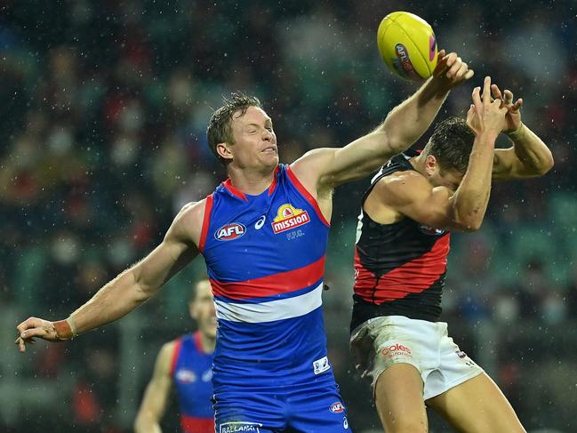 Can Alex Keath stop Joe Daniher? Picture: AFL Photos/Getty Images