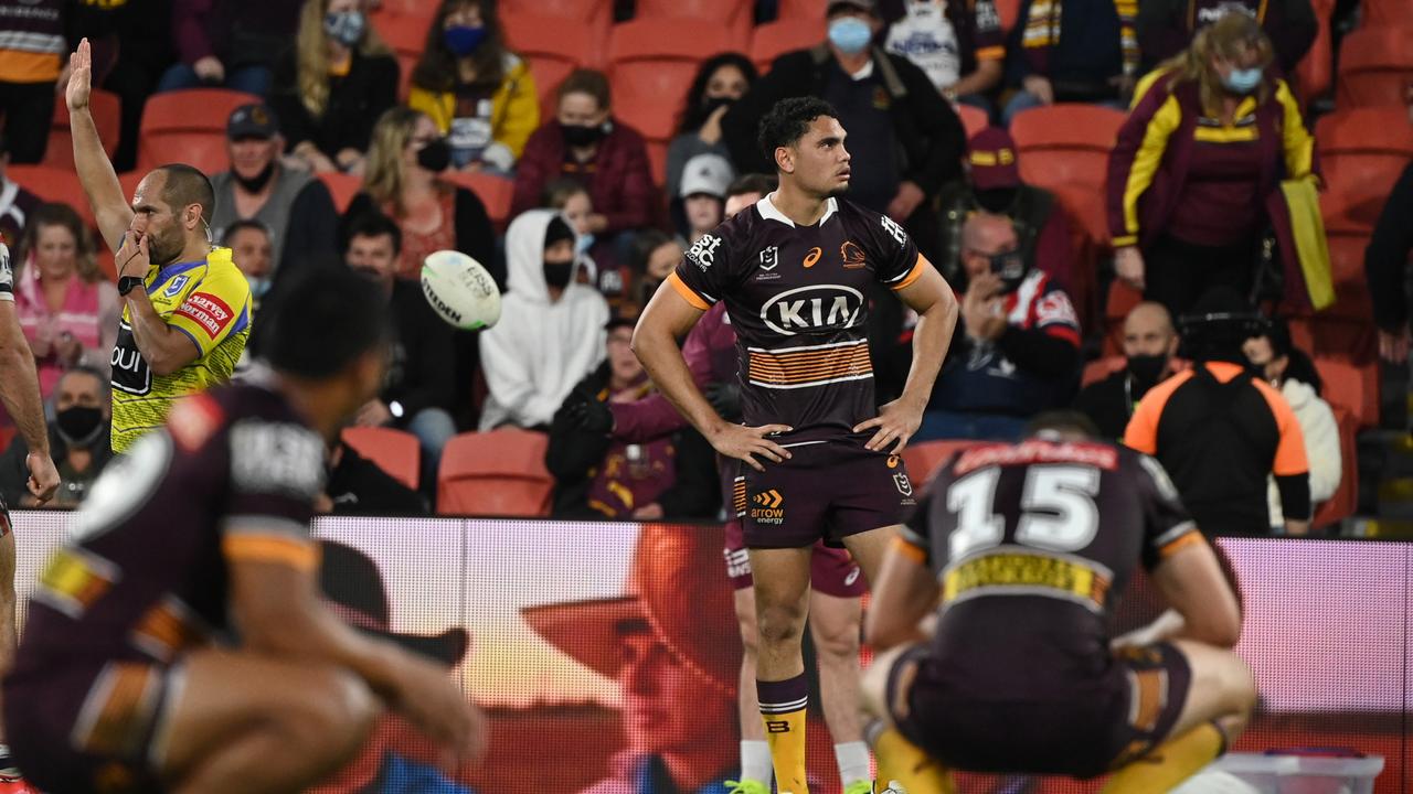 The Broncos’ lost the game after a controversial call. Picture NRL Images