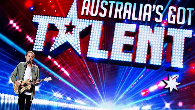 Fletcher Pilon, 14, of Wamberal, performs a song writing about his brother Banjo on <i>Australia's Got Talent</i>. Picture: Channel Nine