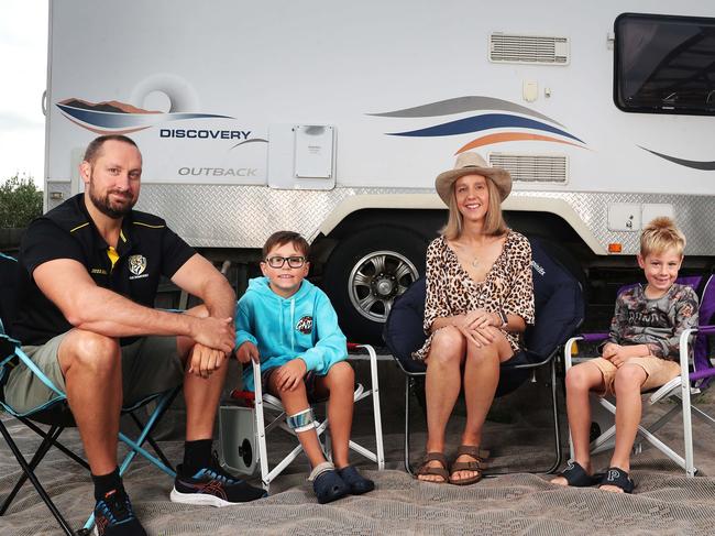 TasWeekend.  Popularity of caravans.  Natalie and Carl with children Patrick 6 and Hamish 8.  The Murrell family from New Town.  Picture: Nikki Davis-Jones