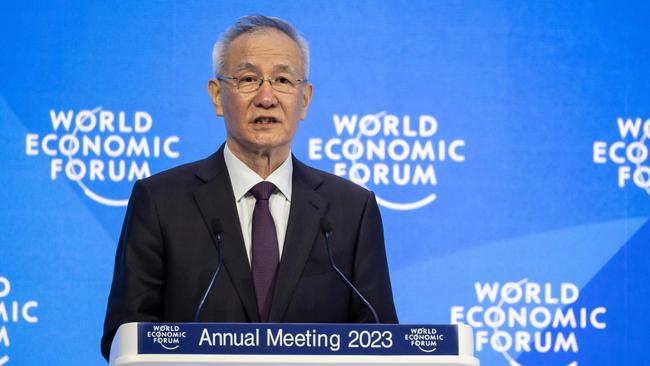 Chinese Vice-Premier Liu He speaks at Davos last week. Picture: AFP