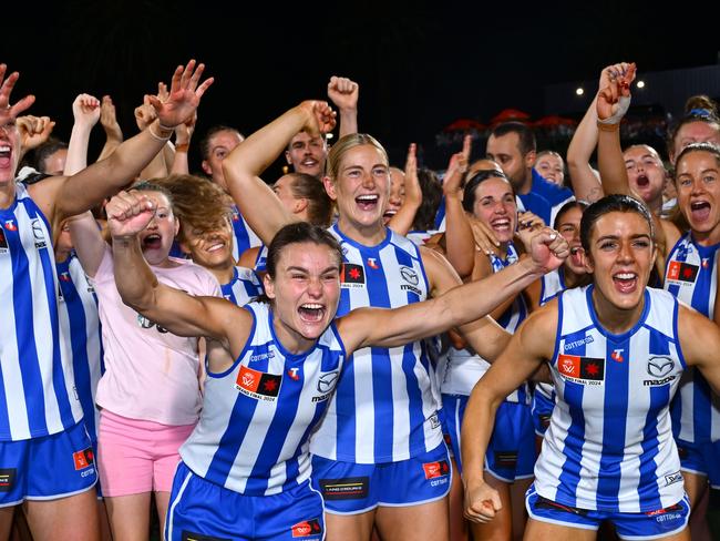 The Roos in celebration mode after their 30-point victory. Picture: Quinn Rooney/Getty Images