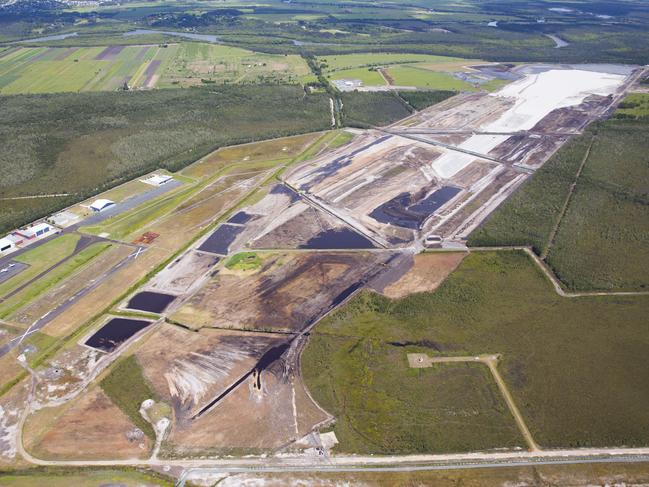 An aerial view of construction of the new east-west runway at Sunshine Coast Airport. Picture: Lachie Millard