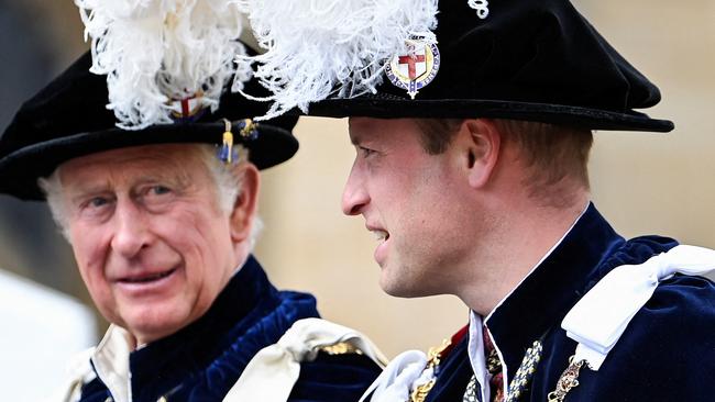 King Charles III with Prince William at the Most Noble Order of the Garter Ceremony in Windsor Castle in Windsor. Picture: AFP