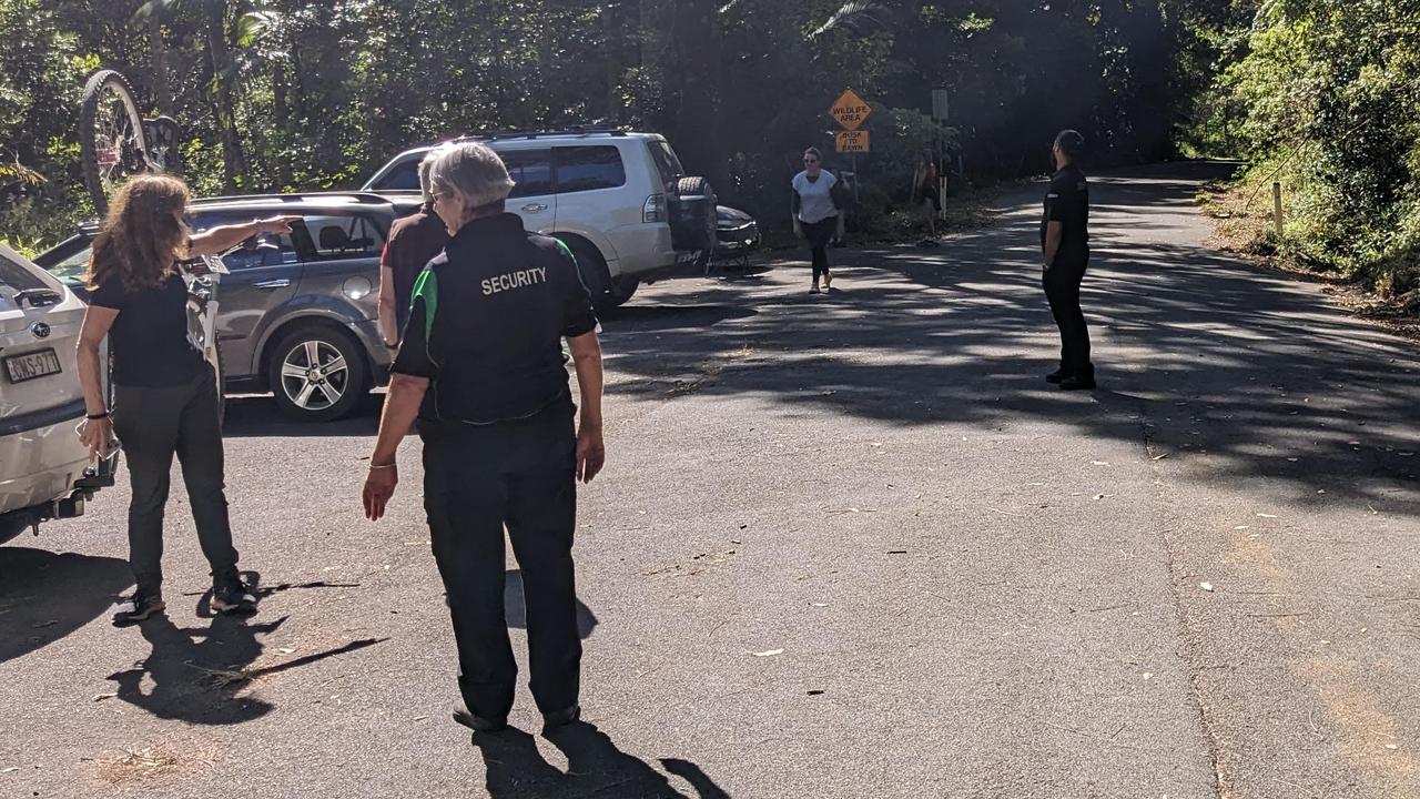 Security guards stopping walkers from going up Mount Warning.