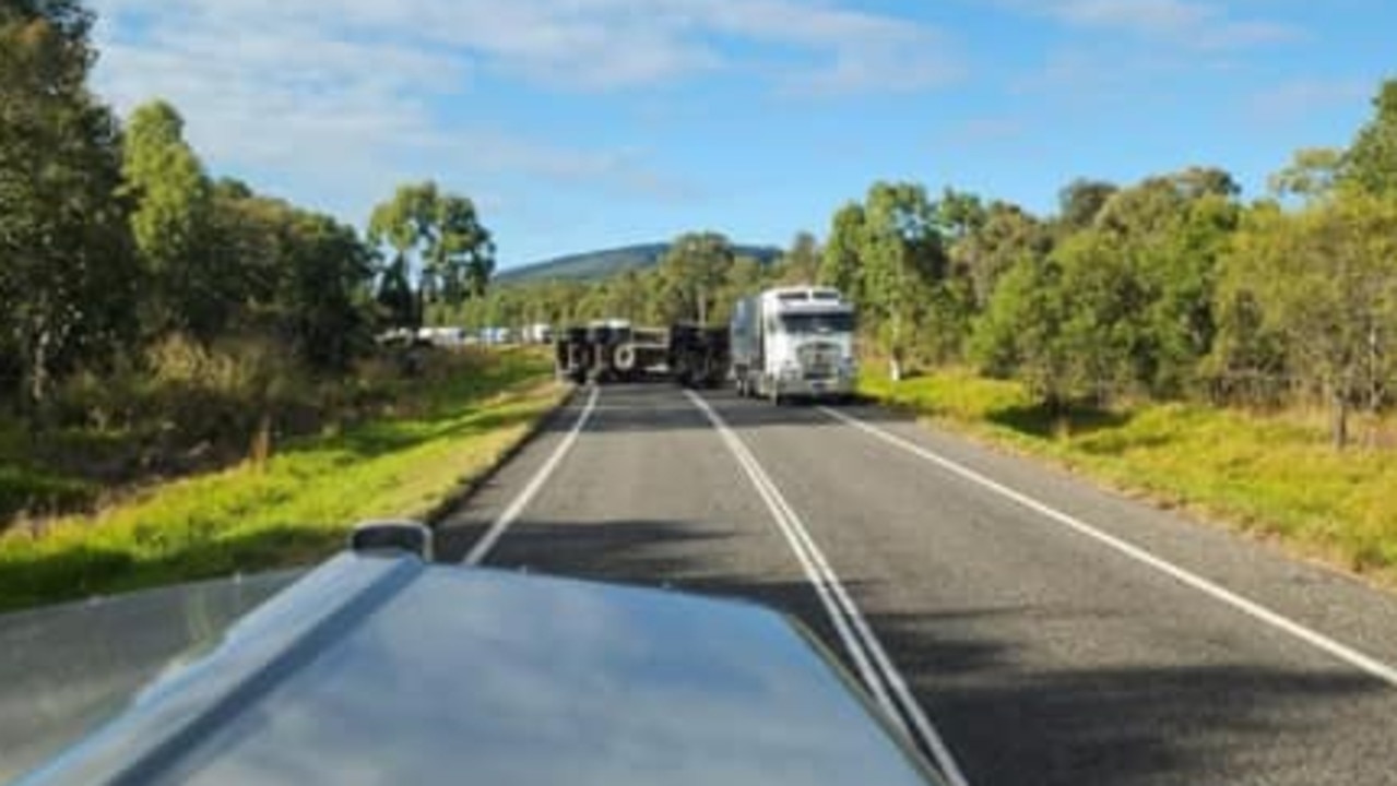 Because fertiliser is a potential explosive, care needs to be taken to remove it from the Bruce Highway. Picture: Ken Worth/Facebook